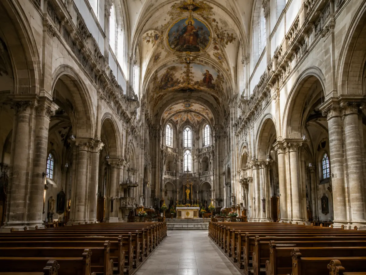 Bamberger Dom katedralinin iç mekânı, ana nef ve sunak