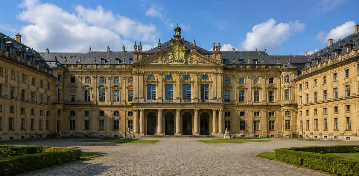 Würzburg Residenz barok sarayının cephesi ve avlusu