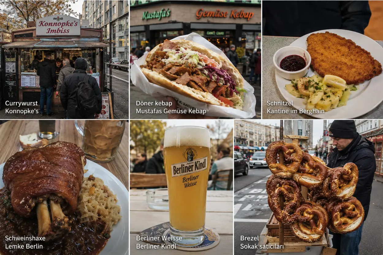 Berlin lezzetleri: Currywurst, Döner, Schweinshaxe, Brezel ve Berliner Kindl