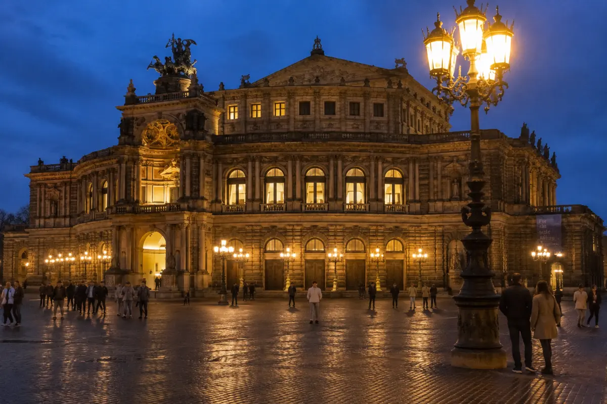 Semperoper Dresden opera binası gece