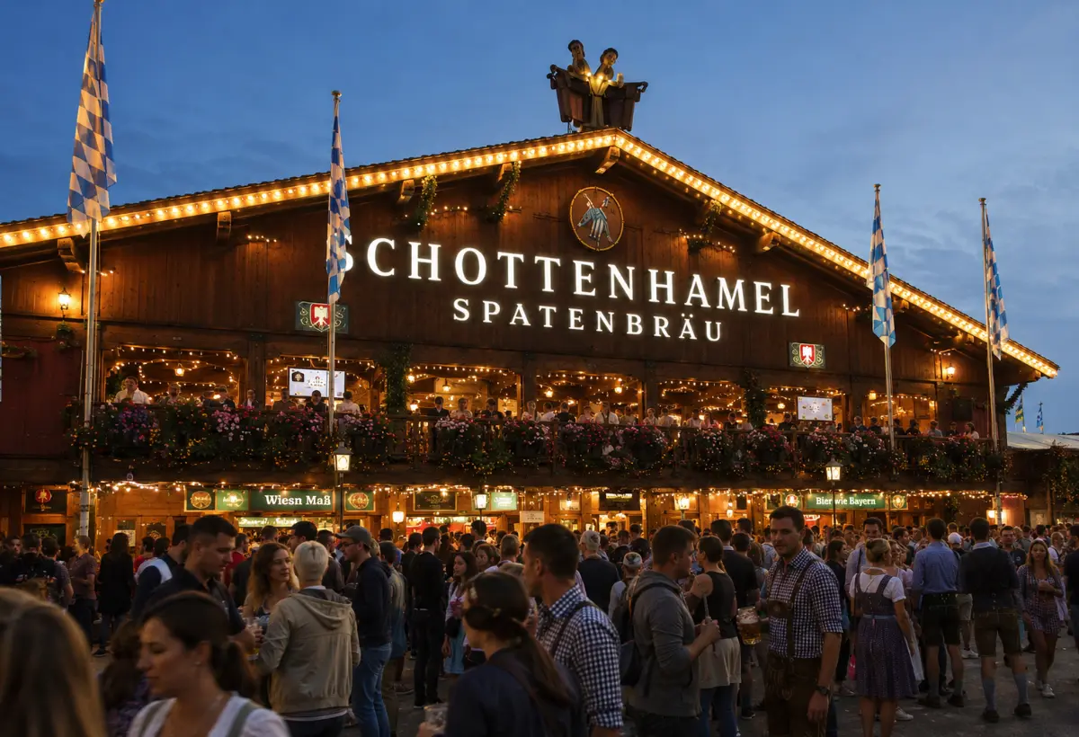 Schottenhamel Spatenbräu bira çadırı gece