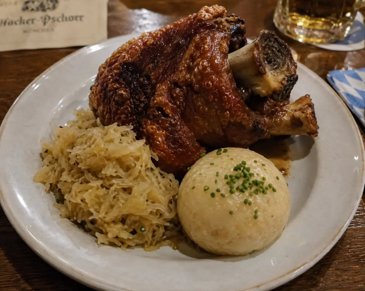 Schweinshaxe domuz incik lahana turşusu knödel