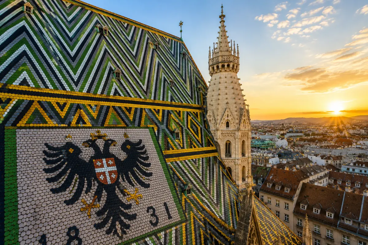 Stephansdom çatı Viyana panoraması