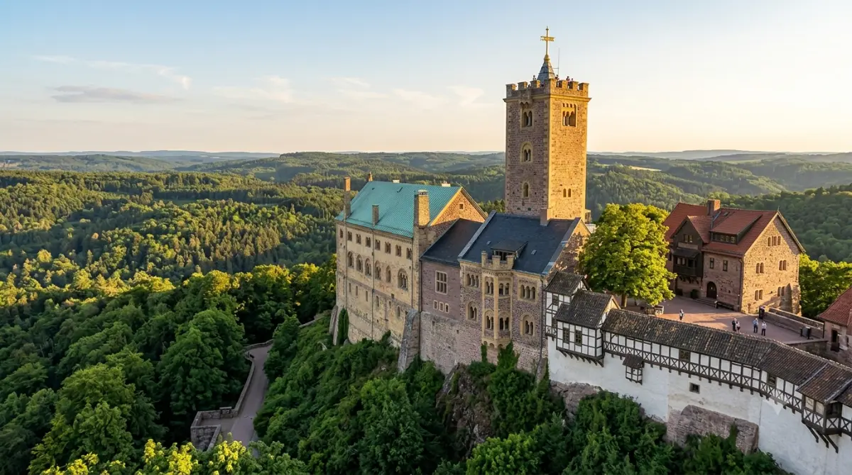 Wartburg Kalesi Türingen ormanı üzerinde panoramik görünüm
